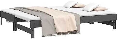 vidaXL Tagesbett Ausziehbar Sofa Gästebett Sofabett Bett Bettsofa Holzbett Schlafsofa Ausziehbett Bettgestell Grau 2X(90x200) cm Massivholz Kiefer