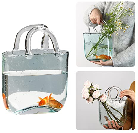 Transparente Glasvase für Blumen, Fische, Heimdekoration, Glas, Tragetasche, Vase, 25,9 cm