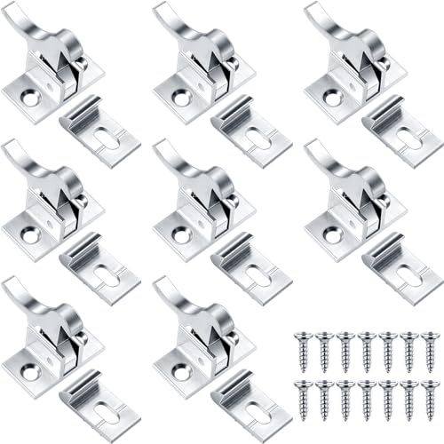 Lounsweer 8 Pcs Brass Heavy Duty Cabinet Door Latch Closets Door Elbow Latch Cabinet Latch with Mounting Screws Hardware for Bedroom Bathroom Window Catch(Silver)