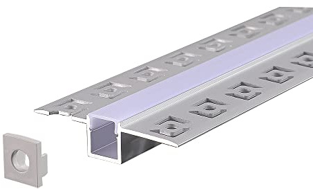ENERGMiX Perfil de aluminio de 2 m con cubierta de vidrio esmerilado para paneles de yeso para tiras de LED, perfil T