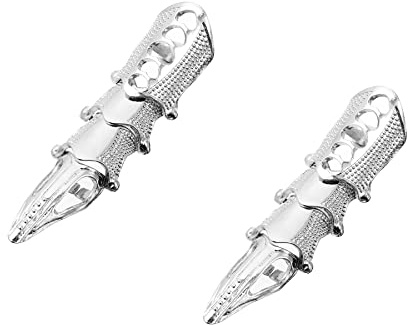Wensmy 2pcs Gothic Punk Joint Knuckle Full Finger Ring Joint Armour Knuckle Rings Mens Double Finger Ring Halloween Jewelry Men Women (Silver)