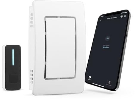 Heath Zenith Wired Smart Doorbell Kit, White, Black, Plastic, Chime, Button, 2 Melodies, Muted Option, Notifications, No Hub Required, Wi-Fi