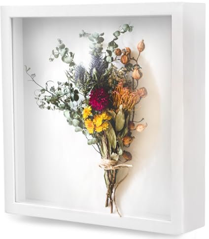 Deepton 3D Bilderrahmen zum Befüllen, 20X20 cm Objektrahmen, Tiefer Bilderrahmen zum Befüllen, 3D Rahmen Tief für Objekte, Dicker Bilderrahmen, 3D Bilderrahmen für Fotos, Blumen, Hochzeit, DIY (Weiß)