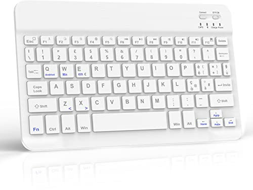 JADEMALL Bluetooth Tastiera per iPad, Samsung, Lenovo, Huawei, Xiaomi, Tastiera Ricaricabile Ultra Sottile Bluetooth Compatibile IOS/Windows/Android, Layout Italiano QWERTY, Bianca