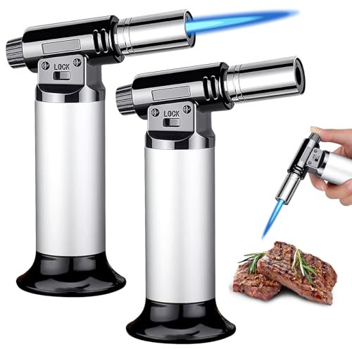 2 Stück Flambierbrenner, Feuerzeug Sturmfeuerzeug, Nachfüllbarer Bunsenbrenner, Einstellbar Bis 1300°C, Jet Feuerzeug mit Sicherheitsschloss, für Creme Brulee Brenner, Camping, Grill, Küche, Ohne Gas