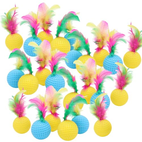 Ssguopte Jouet Chat Coloré 24pcs - Balles en Plastique avec Plumes Interactifs 1,5 Golf pour Chats Intérieurs (Couleur aléatoire)
