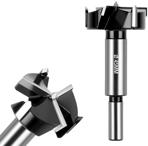 Flintronic Forstner Drill Bit, 45mm Triple-Flute Carbide Steel Boring Hole Saw, Tipped Forstner Bit Hole Cutter, forstner Drill Cutter Tool for Hard Wood, Cork, Splint, Plywood, Particle Board