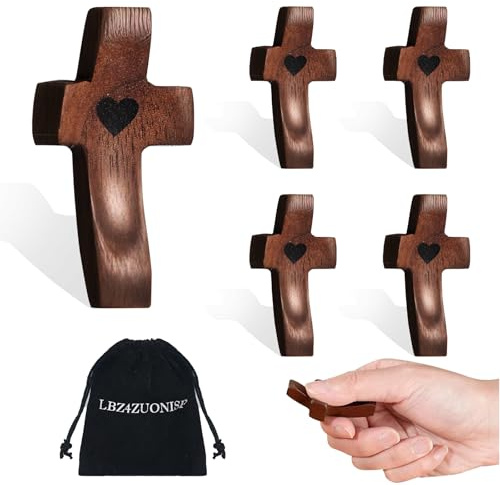 Wooden Pocket Cross - Inspirational Gift | Hand-Held Stress Relief Religious Gift for Prayer & Meditation (Black, 5 Pack)