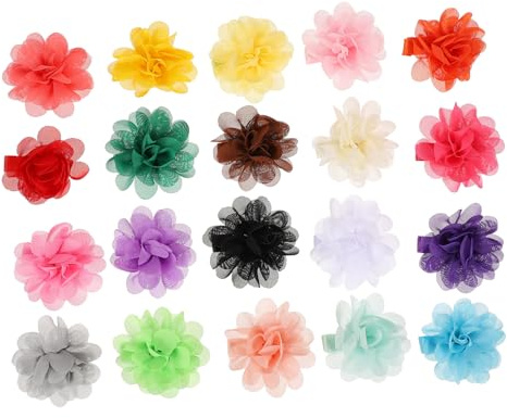 GANAZONO Barrettes De Fleurs Artificielles 20 Pièces 5 Cm en Mousseline Multicolore pour Garçon Et Filles Fille Accessoires pour Cheveux Festival
