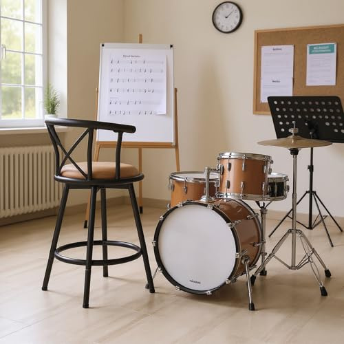 FURNISH 1 Lot de 2 Tabourets Pivotants Industriels avec Dossier Rotatif à 360°, Hauteur d'Assise 63 Cm, Tabourets Hauts Vintage Marron avec Repose-Pieds pour Batteurs et Studios de Musique