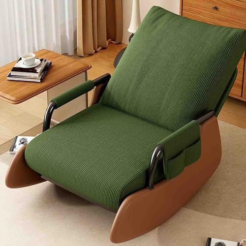 Nursing Rocking Chair with Wood Base, Folding Foot Pad, Side Pocket - Comfortable Sleeper Chair for Living Room and Bedroom
