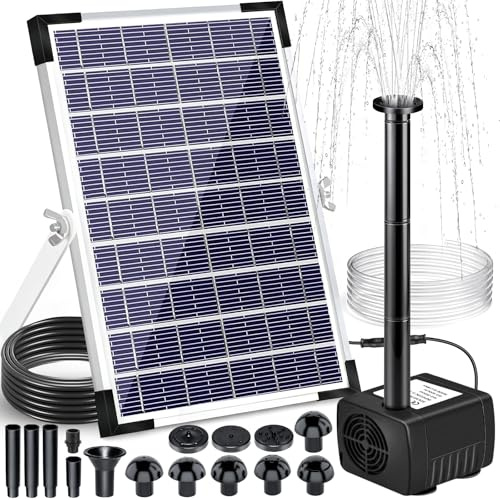 SERIONR Fontana Solare,5W Pompa Solare per Laghetto,Fontana Solare per Esterna con 1,5 M Tubo,Pompa Solare da Giardino con 5 Ugelli per Abbeveratoio per Uccelli,Contenitori per Pesci,Stagno,Piscina