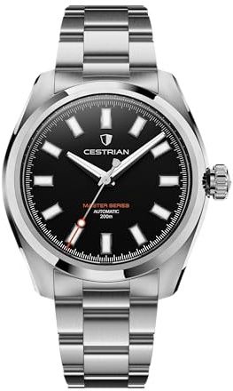 Cestrian Master Series V3 40 mm automatisk herrklocka – svart urtavla, 316L rostfritt stål fodral och armband, 200 m vattentålig