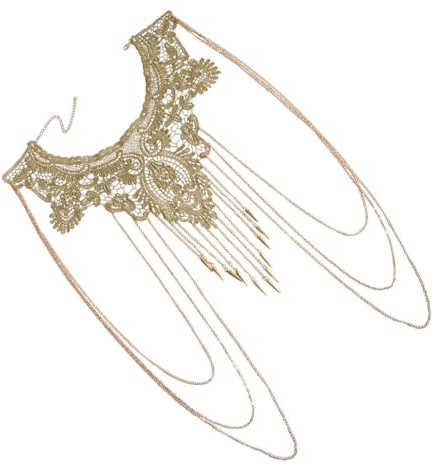 WRITWAA Collar Corporal para Mujer Encaje Dorado, Cadena Decorativa Multicapa Borlas, Collar Brillante y Elegante para Fiestas y Eventos, Joyería Corporal Moderna
