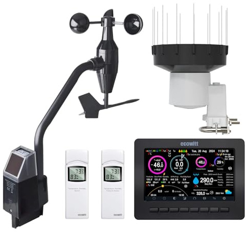 ECOWITT HP2552 7-i-1 väderstation, 4-i-1 sensor WS68 + 7-tums TFT Wi-Fi-färgkonsol + inomhus/utomhus temperatur- och fuktighetssensorer WH32 + regnmätare WH40H