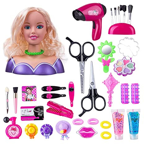XOQUAI Tete a Coiffer Sèche Maquiller Jouet Enfant Fille 4 5 6 7 8 Ans
