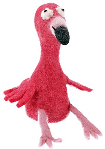 GURU SHOP Filz Eierwärmer, Handgemachte Filzdekoration aus Nepal, Filztierr - Flamingo, Gelb, 19x8x8 cm, Küchenaccessoires, Sonstiges
