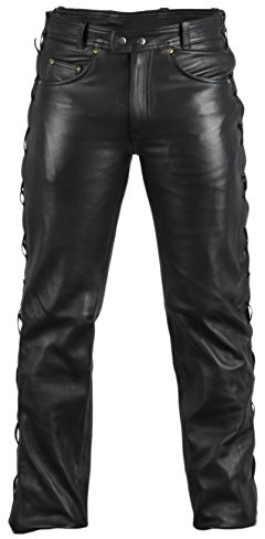 MDM läderjeans läderbyxor bikerjeans rockerjeans motorcykelbyxor svarta på sidan
