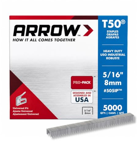 Arrow Fastener 505IP Heavy Duty T50 Staples for Upholstery, Construction, Furniture, Crafts, 3/8-Inch Crown Size, 5/16-Inch Leg Length, 5000-Pack, Made in the USA