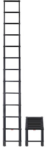 Telesteps 1600ET Tactical Telescoping Extension Ladder – 12.5 ft Height, 16 ft Reach | Type 1A 300 lb Rated | Black Anodized Military-Grade Aluminum Ladder with One-Touch Retraction & Dual-Side Climb
