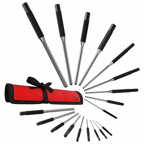 TuffMan Tools, Roll Pin Punch Set 9pc - Great Nail Punch for Gun Tool Kit Building, Watch Repair Kit and Removing Firing Pin with Tool Pouch