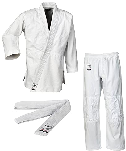 Ju-Sports Judoanzug to start Weiß 140 I Leichter Judoanzug Kinder & für Erwachsene I Judogi inkl. weißem Gürtel I Mehrfach vernähter Schulter- & Brustbereich