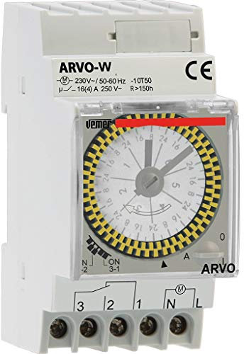 VEMER VP883300 ARVO-W - Interruttore Orario Elettromeccanico a Cavalieri, Programmazione Settimanale, 2,5 Moduli DIN, Grigio