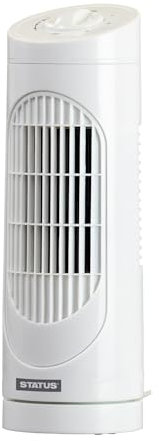 Status Tower Fan, 14 Inch Portable Oscillating Mini Fan, 2 Speed Adjustable Angle, White, S15TOWERFAN1PKB