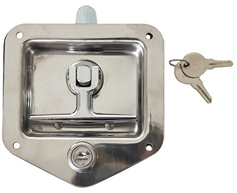 Buyers Products L8815 T-Handle Latch, Locking Single Point Latch With Gasket, With 2 Keys, Polished Stainless Steel, For Truck Bed Tool Boxes, Trailer Doors, RVs, Campers, Truck Cap Latch
