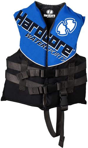 Hardcore Coast Guard Type III PFD for Youth Child Teen Adult; Life Vest Flotation Device; Life Jacket Paddle Vest for Big Kids, Jet ski, Wakeboard, Hardshell Kayak Life Jacket Blue Child (30-50 lbs)