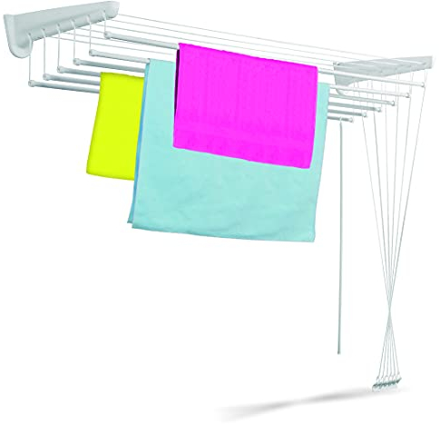 Casabriko 67915 Stendibiancheria a Saliscendi da Parete e Soffitto, Acciaio/Resina, Bianco, 140 cm