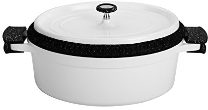 ROSSETTO Cocotte Ovale, 31cm Faitout Induction Fonte d’Aluminium, Revêtement Anti-adhésif Aspect Pierre, Avec Couvercle Coussinets en Silicone Amovibles Tous Feux (6.5L, Blanc)