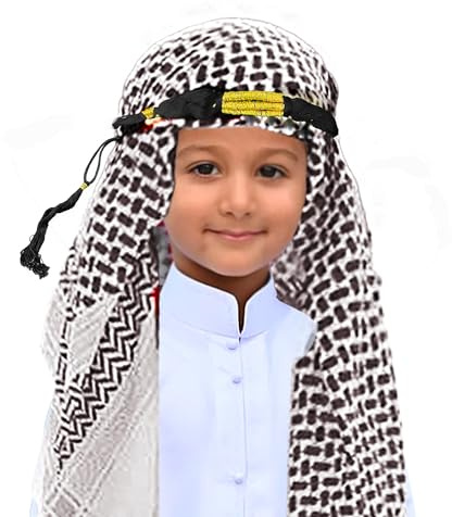 Desert Dress Childs Kids Boys Shemagh Scarf and Igal Set Pack Set Red and White Arab Eid Gift (White)
