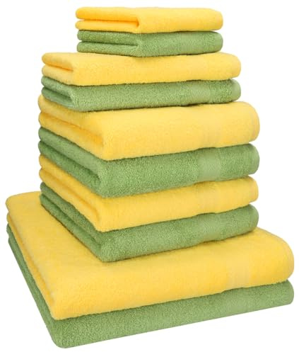 Betz 10-TLG. Handtuch-Set Classic 100% Baumwolle 2 Duschtücher 4 Handtücher 2 Gästetücher 2 Seiftücher Farbe apfelgrün und gelb