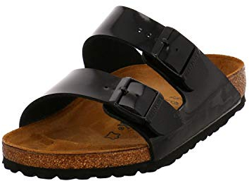 BIRKENSTOCK Classic Damen Arizona Birko-Flor Pantoletten, Schwarz Lack, 38 EU