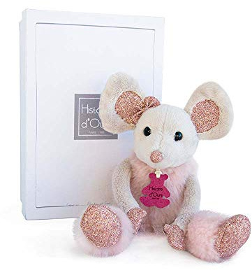 HISTOIRE D'OURS - Peluche Souris Pailletée Étoilée - Collection Girly - 25 cm - Coloris Rose Scintillant - Pour Les Enfants dès 24 Mois - Lavable à 30° - Boîte Cadeau Incluse - HO2635