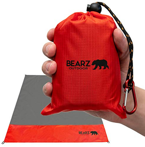 BEARZ Outdoor Travel Blanket - Pocket Sized Beach Blanket Camping Blanket, Waterproof Picnic Blanket, Sandproof Beach Mat - Camping Gadgets & Festival Hiking Accessories