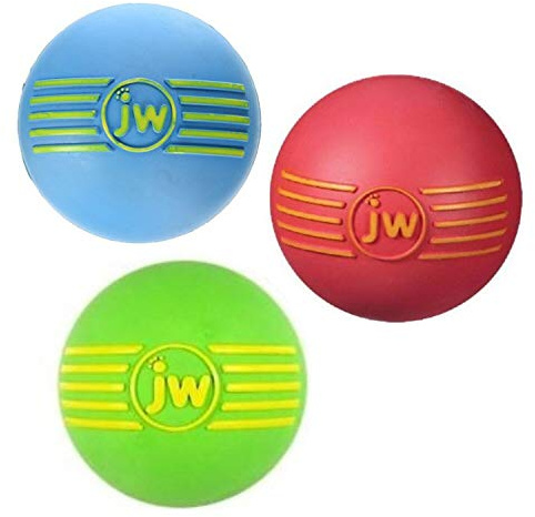 JW Pet Company iSqueak Ball Rubber Dog Toy, Medium, Colors Vary (3 Pack)