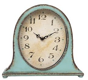 Creative Co-Op Metal Mantel Clock with Aqua Finish