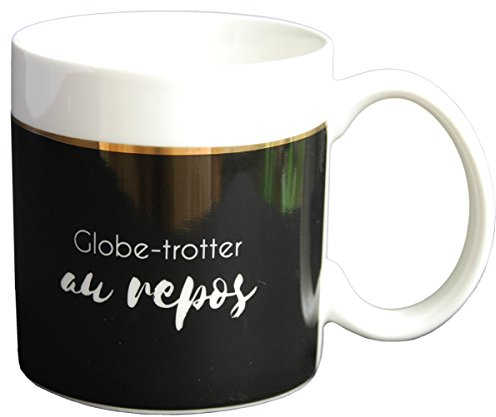 DRAEGER PARIS - Mug Black & Gold porcelaine fine Globe trotteur au repos - Idée Cadeau Mug Humour Relax, Repos, Réveil doux pour collègue - Tasse à thé, tasse à café avec Coffret Cadeau