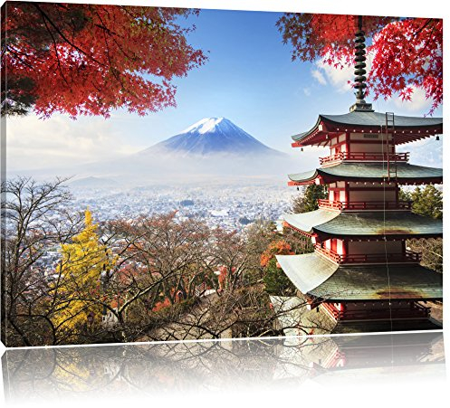 Pixxprint Japanischer Tempel im Herbst, Größe: 120x80cm, Leinwandbild, fertig gespannt, Wandbild, Dekoration, Kunstdruck, kein Poster