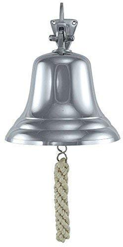 linoows Schiffsglocke mit Wandarm und Bändsel, Silberne Glocke vernickelt Ø 15 cm