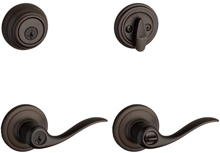Kwikset 991 Tustin Entry Lever and Single Cylinder Deadbolt Combo Pack featuring SmartKey in Venetian Bronze (99910-041)