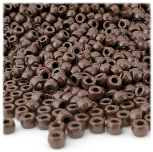 The Crafts Outlet 1,000pc Plastic Round Opaque Pony Beads 9x6mm Brown Beads