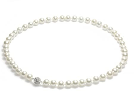 Schmuckwilli Perlenkette für Damen Magnetverschluß - 42cm Länge mit 8mm großen weißen runden Mallorca Perlen - Muschelkernperlen Kette für jeden Anlass - die Halskette Pearl Necklace für Frauen