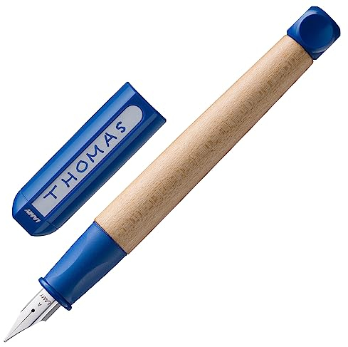 Lamy abc blue Füller - kindergerechter Schreiblernfüller mit ergonomischem Griff & polierter Linkshänder-Stahlfeder (LH) in Strichbreite M - robustes Ahorngehäuse - inkl. Tintenpatrone T 10 blau