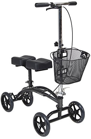 Drive Medical 796 Adjustable Height Steerable Knee Walker Knee Scooter Leg Walker Crutch Alternative, Dual Pad with Basket and Hand Brake 350 Pound Weight Cap