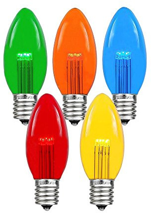 Novelty Lights 5 Pack C9 LED Outdoor String Light Patio Christmas Replacement Bulbs, Multi, C9/E17 Base, .75 Watt