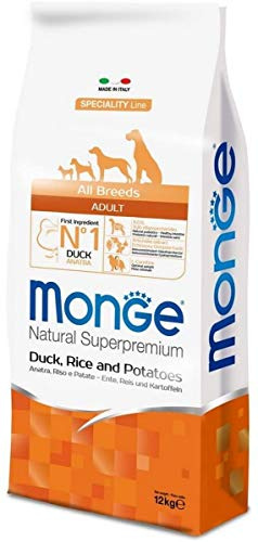 Monge Natural Superpremium Monoprotein* Adult Duck with Rice And Potatoes, Cibo Secco per Cani (a Base di Anatra, Riso e Patate, digeribilità ottimale, Senza coloranti aggiunti, 12 kg)