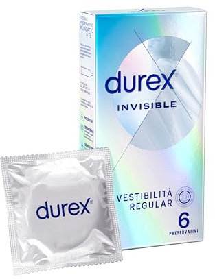 Durex Invisible Preservativi Ultra Sottili ad Alta Sensibilità, 6 Profilattici